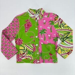 Vanity Womens Y2K Monkey Artsy Beaded Pink Tropical Jacket Petite Small EUC!